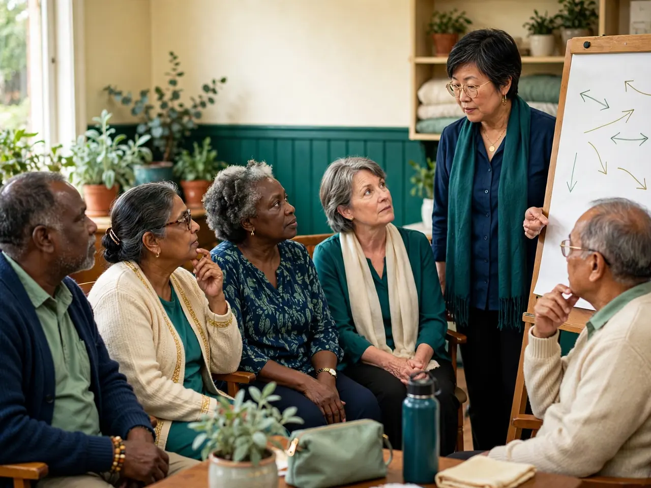 A nurse educator running a small training session with care staff.